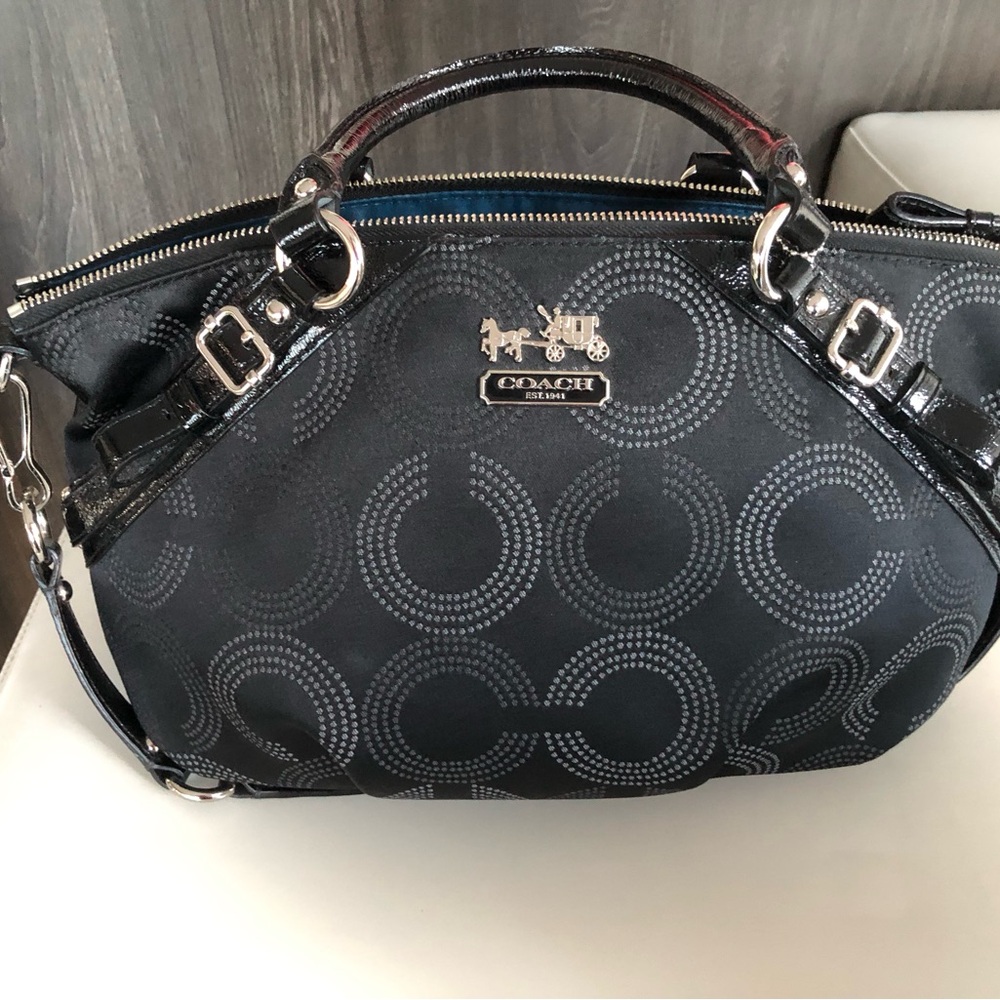 Coach Black and Gray Patterned Satchel